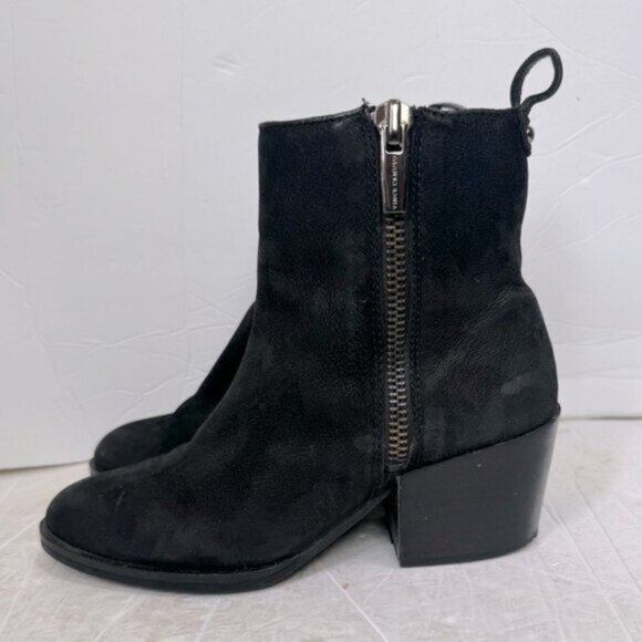 VINCE CAMUTO Imala Double Zip Mid Heel Booties Leather Moto Boots Punk Black 7 - Picture 3 of 16